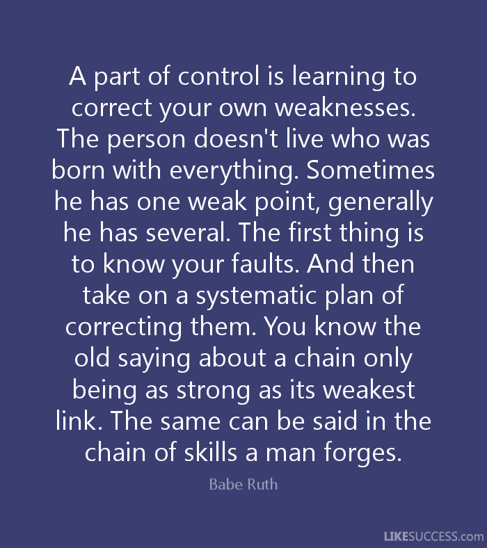 Quote on a purple background about learning to correct weaknesses, attributed to Bruce Lee.