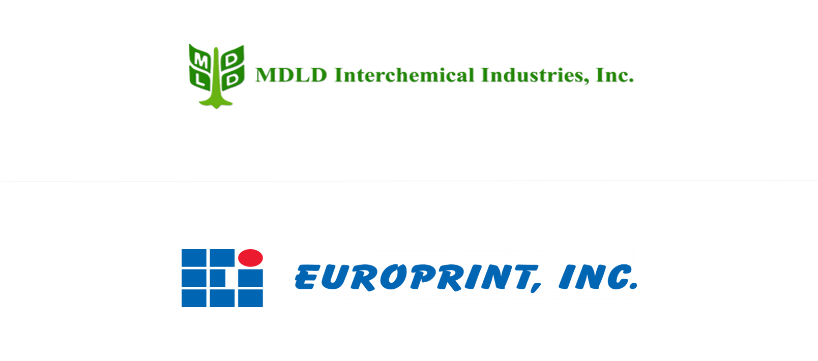 Logos for MDLD Interchemical Industries, Inc. (green) and EUROPRINT, INC. (blue).