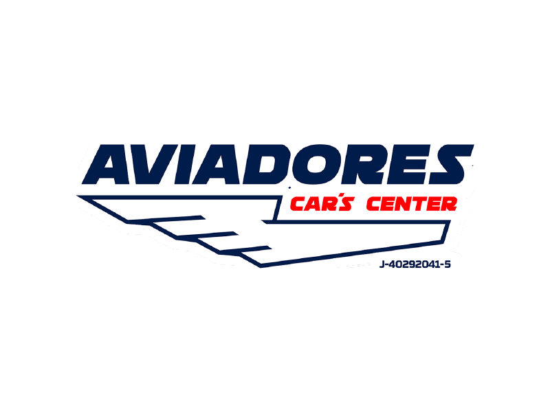 Logotipo de AVIADORES Cars Center en azul y rojo sobre fondo blanco.