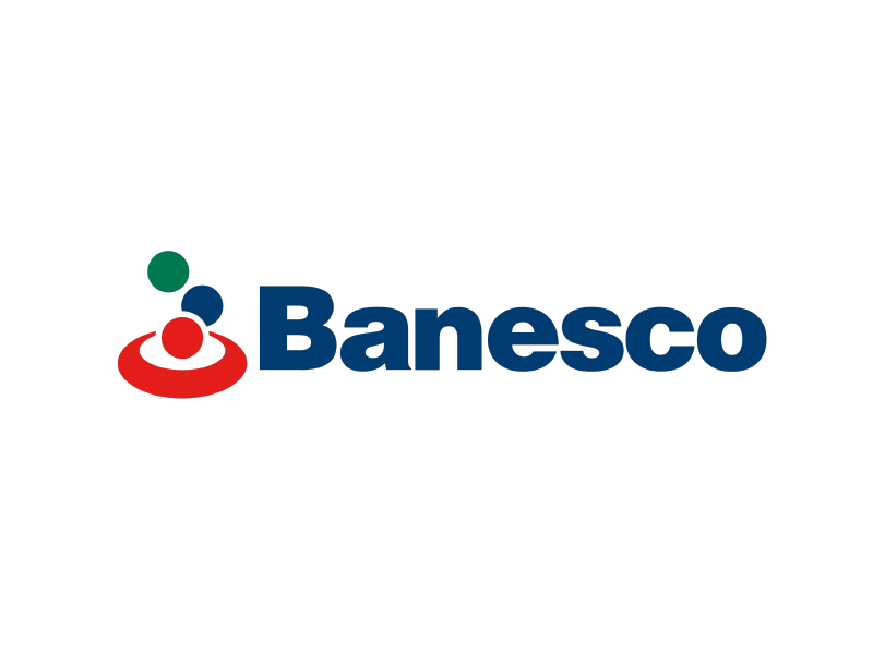 Logotipo de Banesco en azul, rojo y verde sobre fondo blanco.