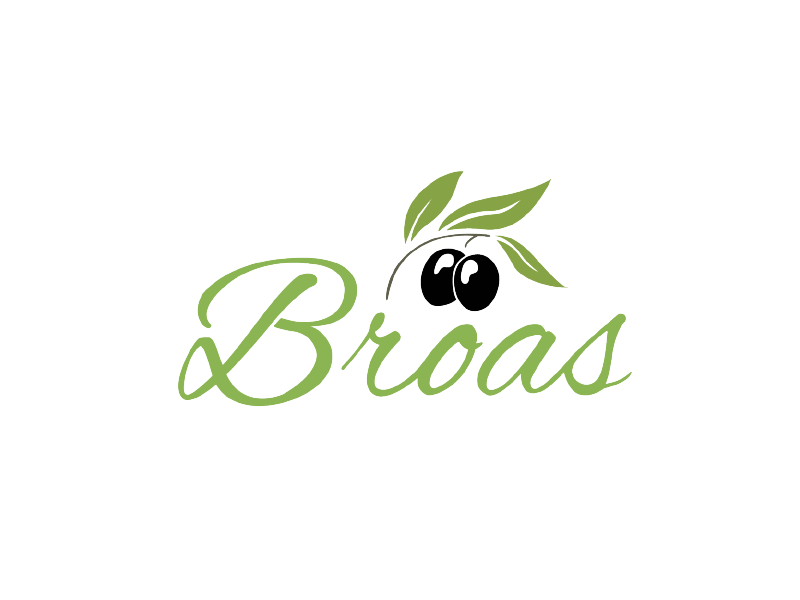 Logotipo estilizado de “Broc” en color verde con aceitunas y hojas sobre un fondo blanco.