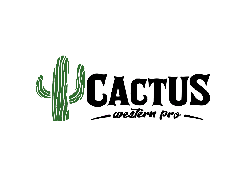 Logotipo de cactus verde con el texto “CACTUS” en negro y el eslogan “western pro”.