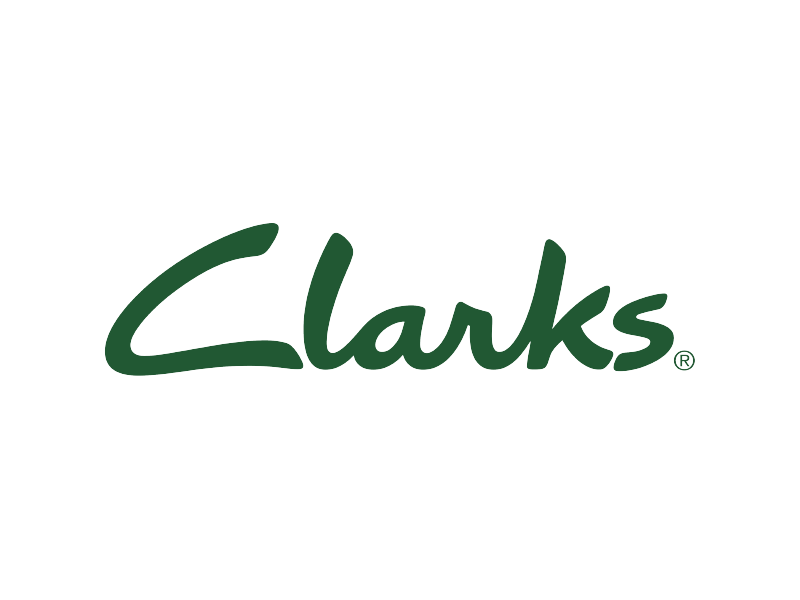 Logotipo de Clarks en letras verdes sobre fondo blanco