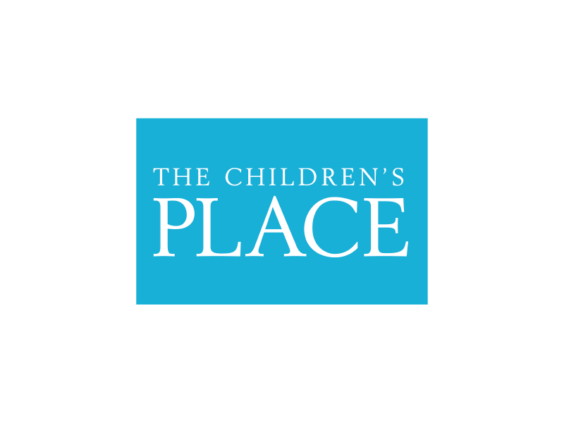 El logotipo de The Children's Place en texto blanco sobre fondo azul.