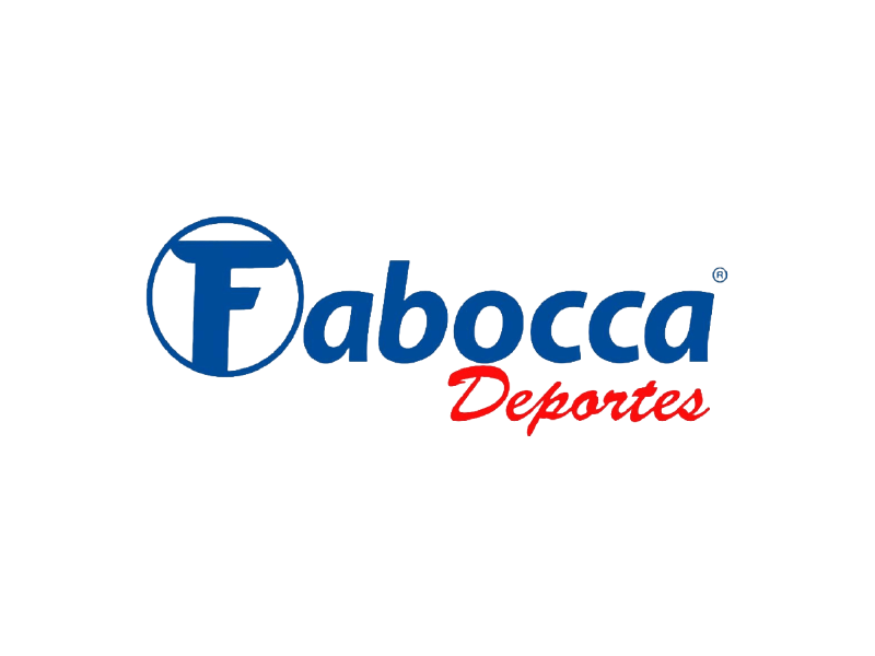 Logotipo de Fabocca Deportes en azul y rojo sobre fondo blanco.