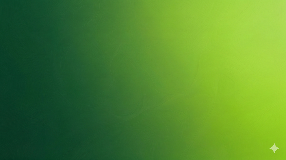 Fondo degradado verde con un pequeño icono de brillo blanco en la esquina inferior derecha.