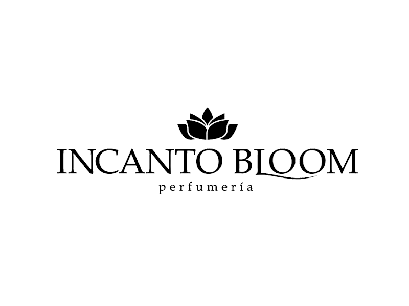 Logotipo de Incanto Bloom Perfumaria con icono floral negro sobre fondo blanco
