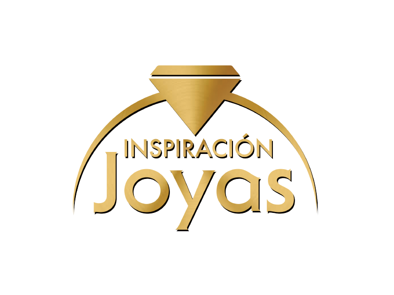 Logotipo de joyería “Inspiración Joyas” en oro con un diamante estilizado sobre el texto.