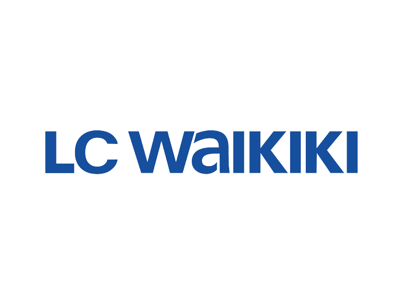 Logotipo de LC Waikiki en texto azul sobre fondo blanco
