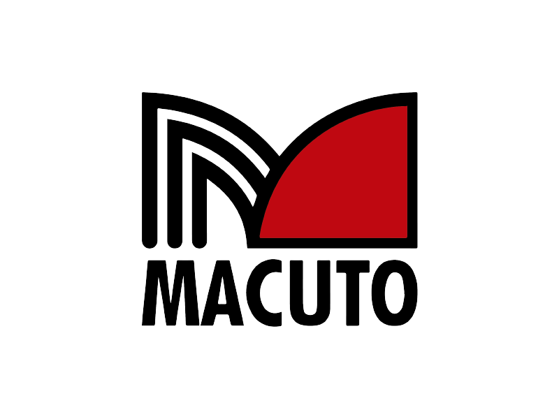 Logotipo de MACUTO con letras negras estilizadas y un emblema rojo y negro sobre el nombre.