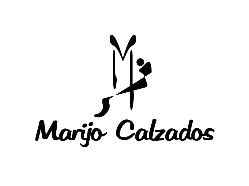Logotipo de bailarina estilizada en negro sobre el texto “Marijo Calzados” sobre un fondo blanco.
