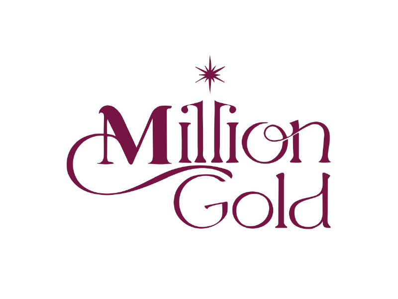Logotipo de Million Gold en texto serif color granate con una estrella sobre la palabra “Million”.