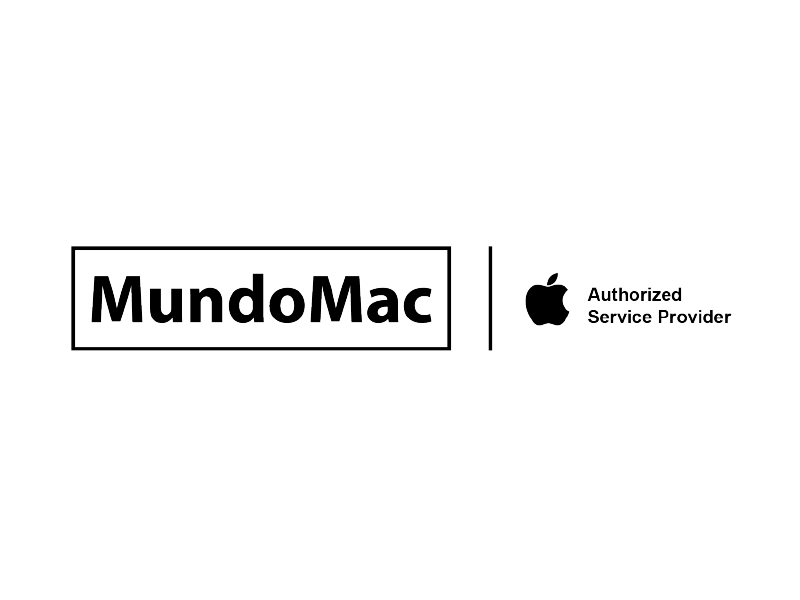 Logotipo de MundoMac junto al logotipo de Proveedor de servicios autorizado de Apple sobre un fondo blanco.