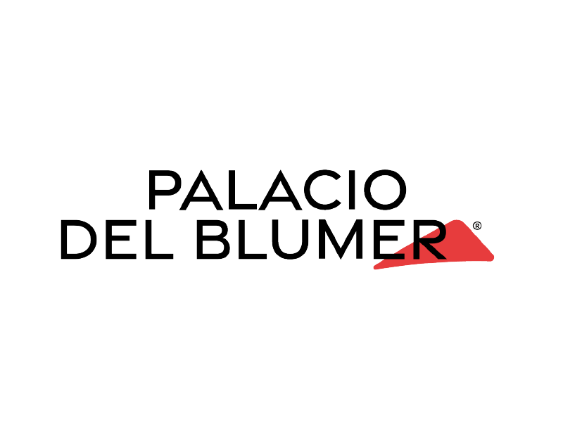 Logotipo de Palacio del Blumer en texto negro con un acento rojo sobre fondo blanco.
