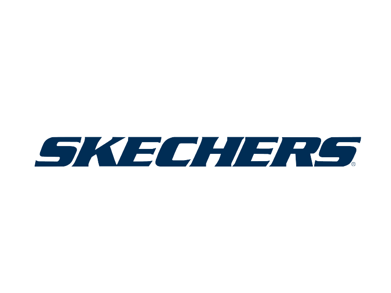 Logotipo de Skechers en texto azul oscuro sobre fondo blanco.