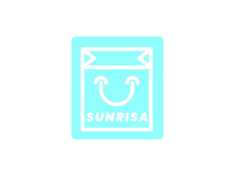 Logotipo de bolsa de compras turquesa con la palabra “SUNRISA” sobre fondo blanco.