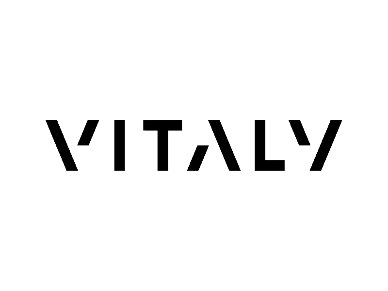 Logotipo VITALY negro sobre fondo blanco