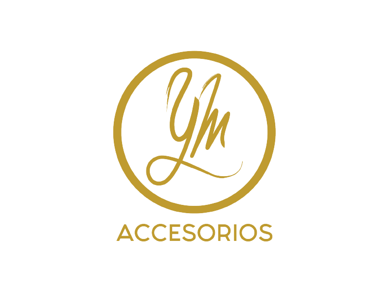 Logotipo circular dorado con “Ym” y la palabra “ACCESORIOS” debajo sobre un fondo blanco.
