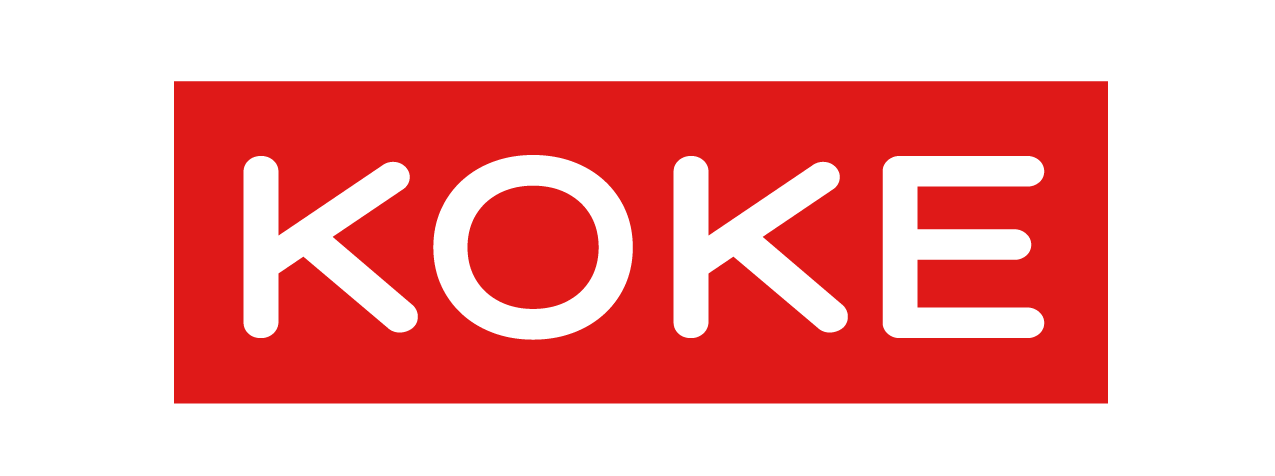 Logotipo rojo con la palabra blanca “KOKE” dentro de un recuadro rectangular.