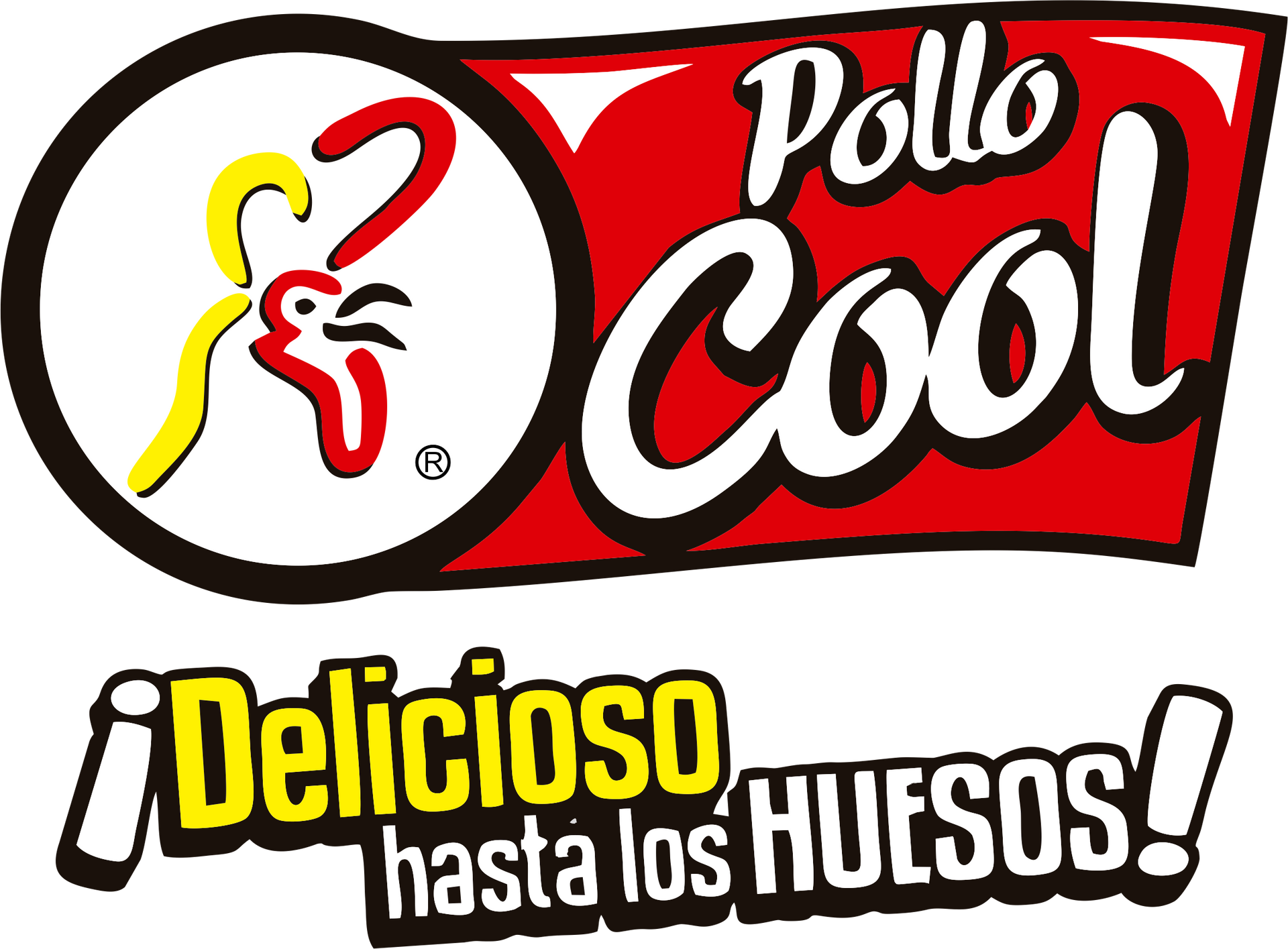 Pollo Cool logo with a cartoon chicken and the slogan “¡Delicioso hasta los huesos!”