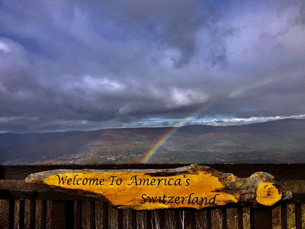 A wooden sign reading 
