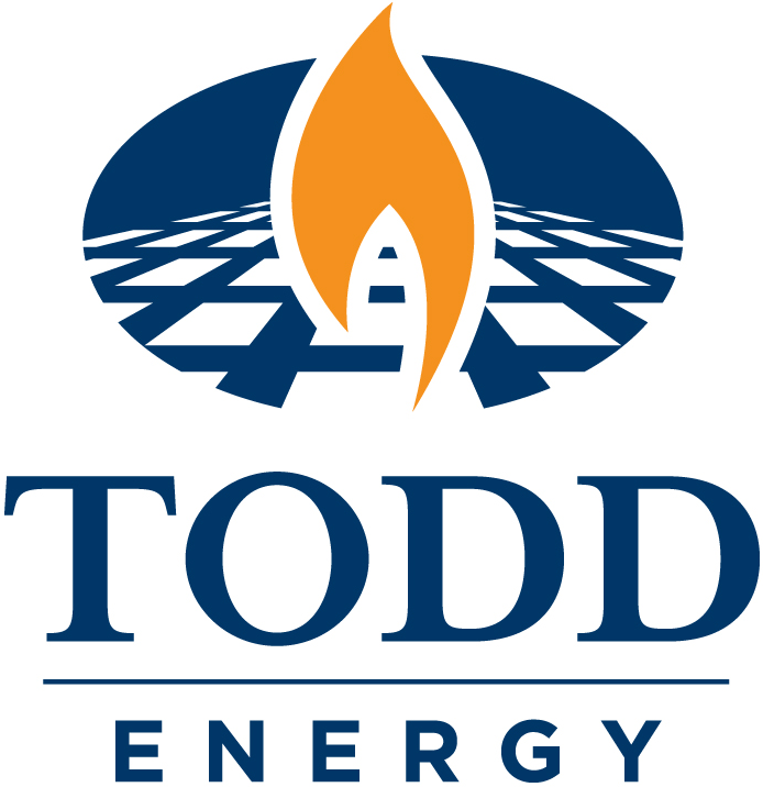 A blue and orange logo for todd energy