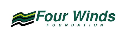The four winds foundation logo has a green , white and black flag on it.
