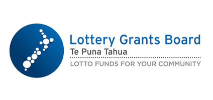 The logo for the lottery grants board is a blue circle with a map of new zealand on it.