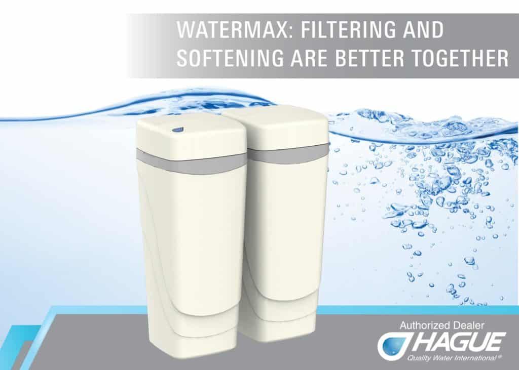 Cowboys Plumbing - Two beige WaterMax water filters with water background.