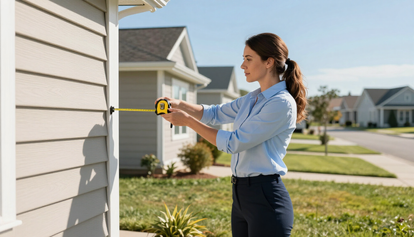 Professional appraiser measuring home exterior