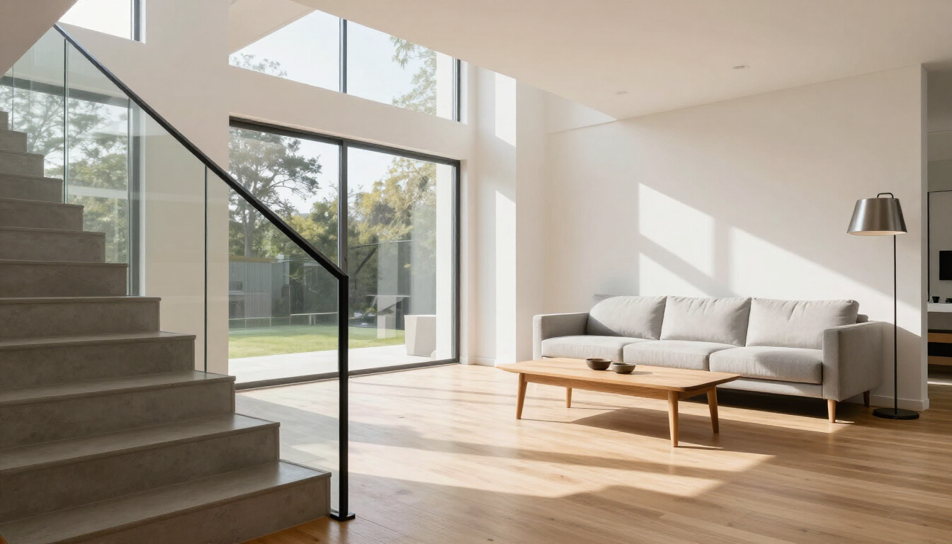 Modern home interior with stairs to basement