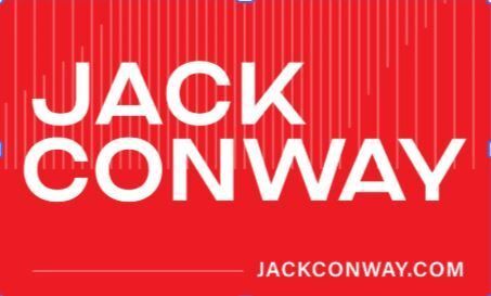 Red background with white JACK CONWAY text and jackconway.com website address