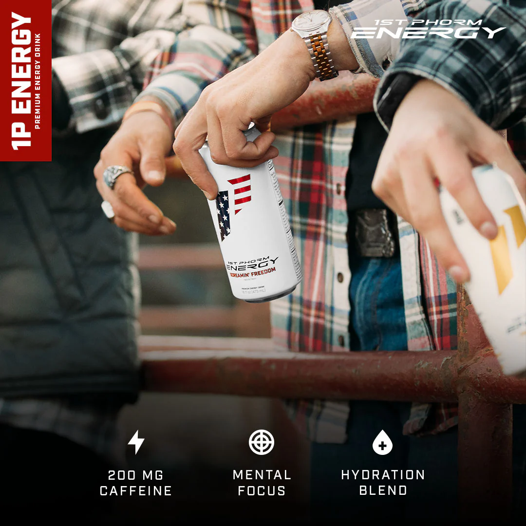 A man is holding a can of 1p energy