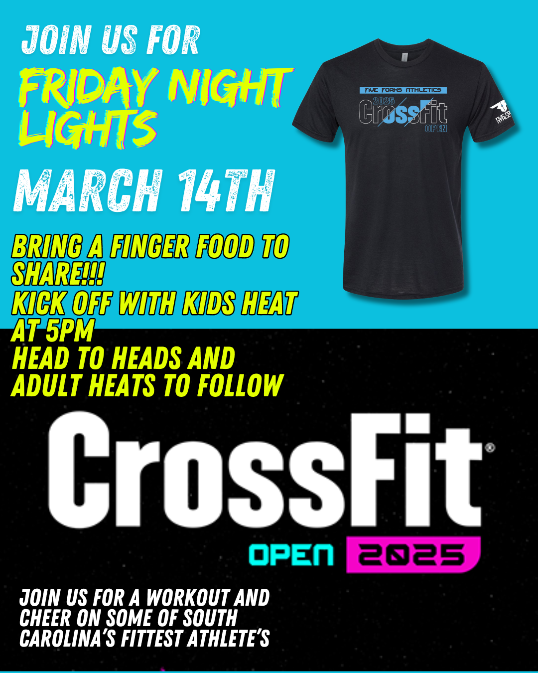 A crossfit advertisement for friday night lights on march 14th