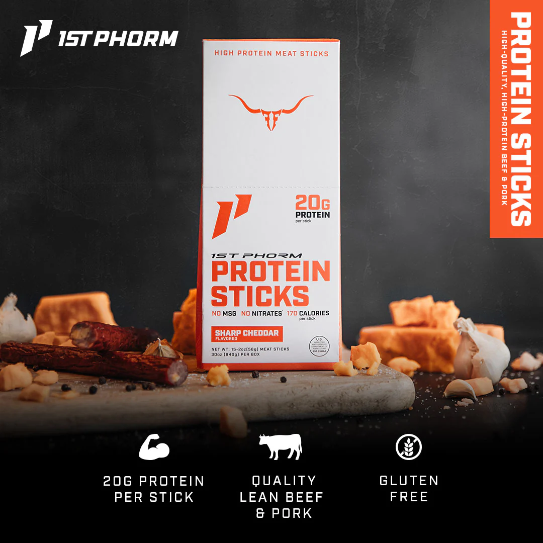 A box of protein sticks is sitting on a table