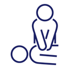 Person performing CPR on a person lying down, depicted in blue lines.