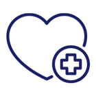 Blue heart with a plus sign inside a circle, suggesting healthcare or wellness.