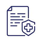 Medical document icon with a shield and cross symbol.