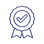 Blue badge with a checkmark, symbolizing quality or approval.