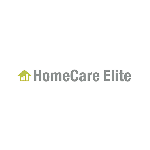 HomeCare Elite logo with green house icon and gray text on a white background
