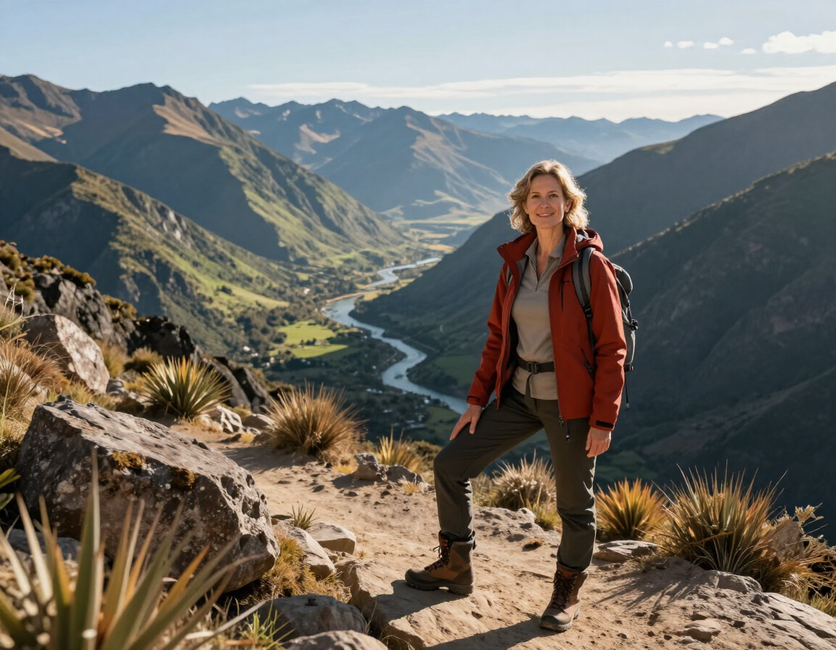 Mujer disfrutando de un destino turístico en Sudamérica