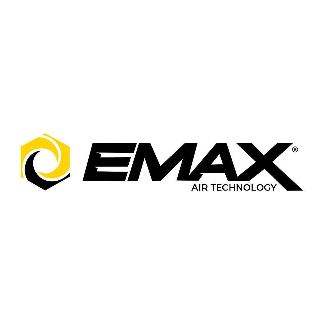 The emax air technology logo is black and yellow on a white background.