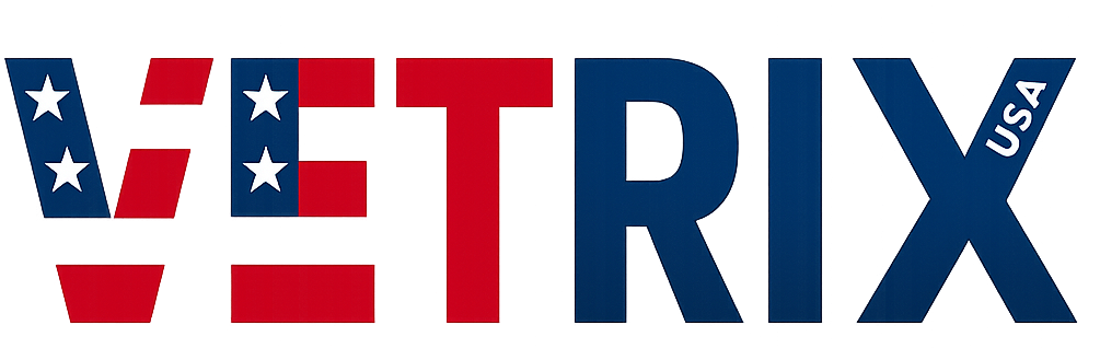 Vetrix logo in red, white and blue