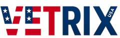 Vetrix logo in red, white and blue 