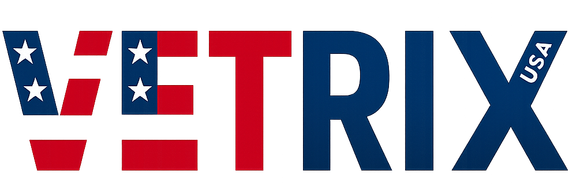 VETRIX logo in red, white, and blue with stars in the letters and a small USA tag on the right