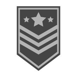 Dark gray military rank insignia with three chevrons and three stars.