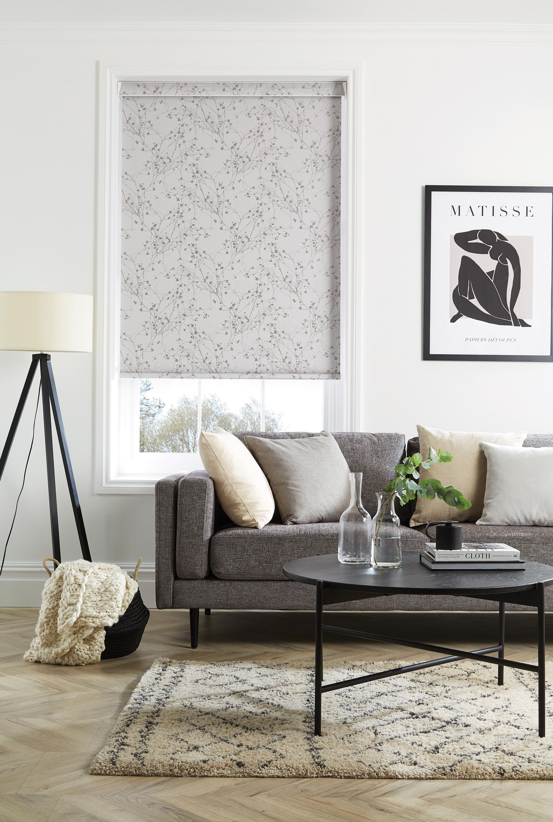 Living Room With Sofa and Awindow With Speckled Shade — Wares Blinds, Screens & Awnings In Rockhampton, QLD