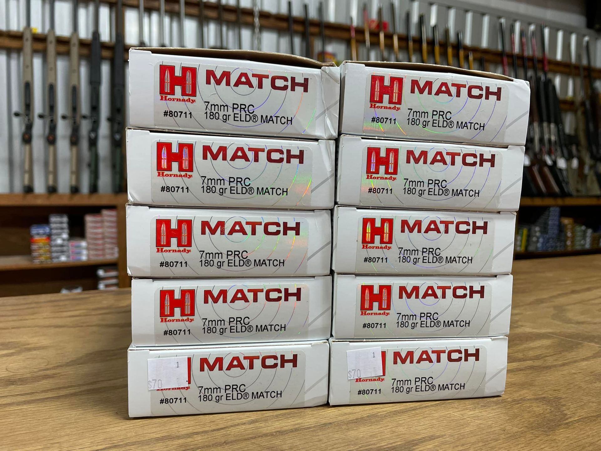 Boxes of match ammunition are stacked on top of each other