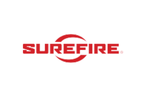 A red logo for surefire on a white background