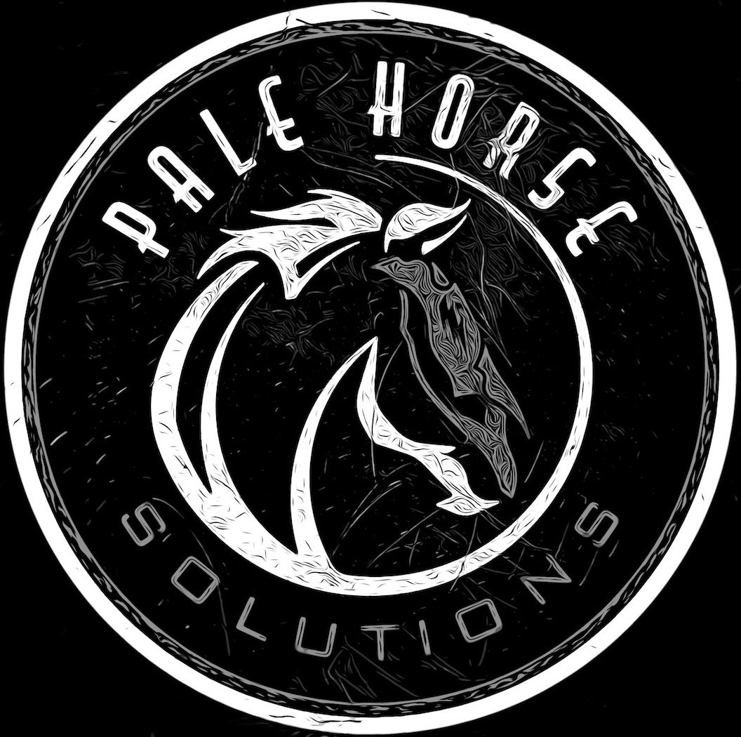 The logo for pale horse solutions has a horse head in a circle.